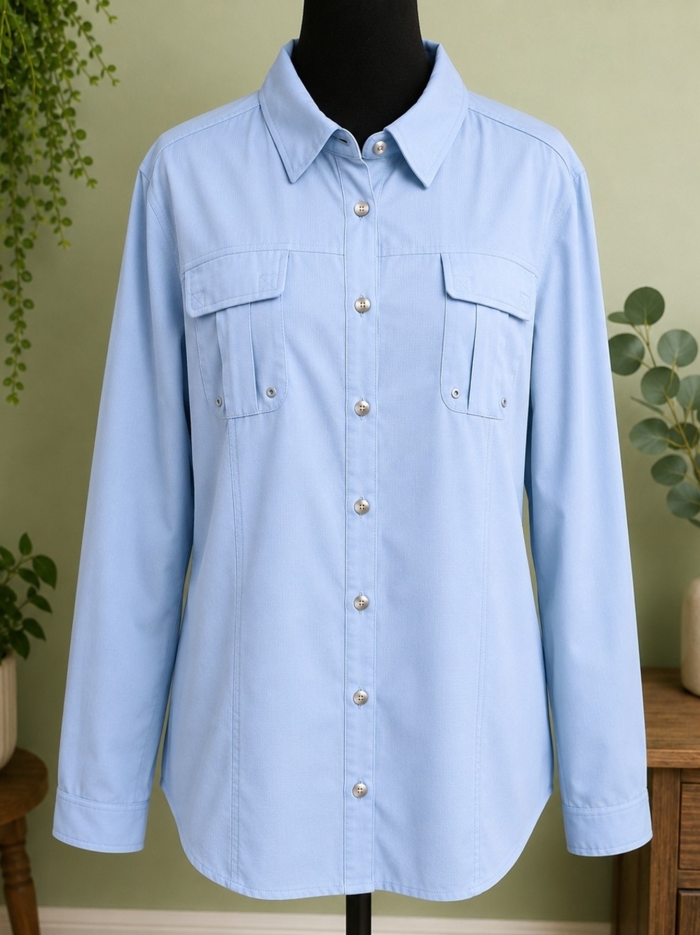 Guide Series Gander Mountain Fishing Utility Shirt L Light Blue 100% Polyester
